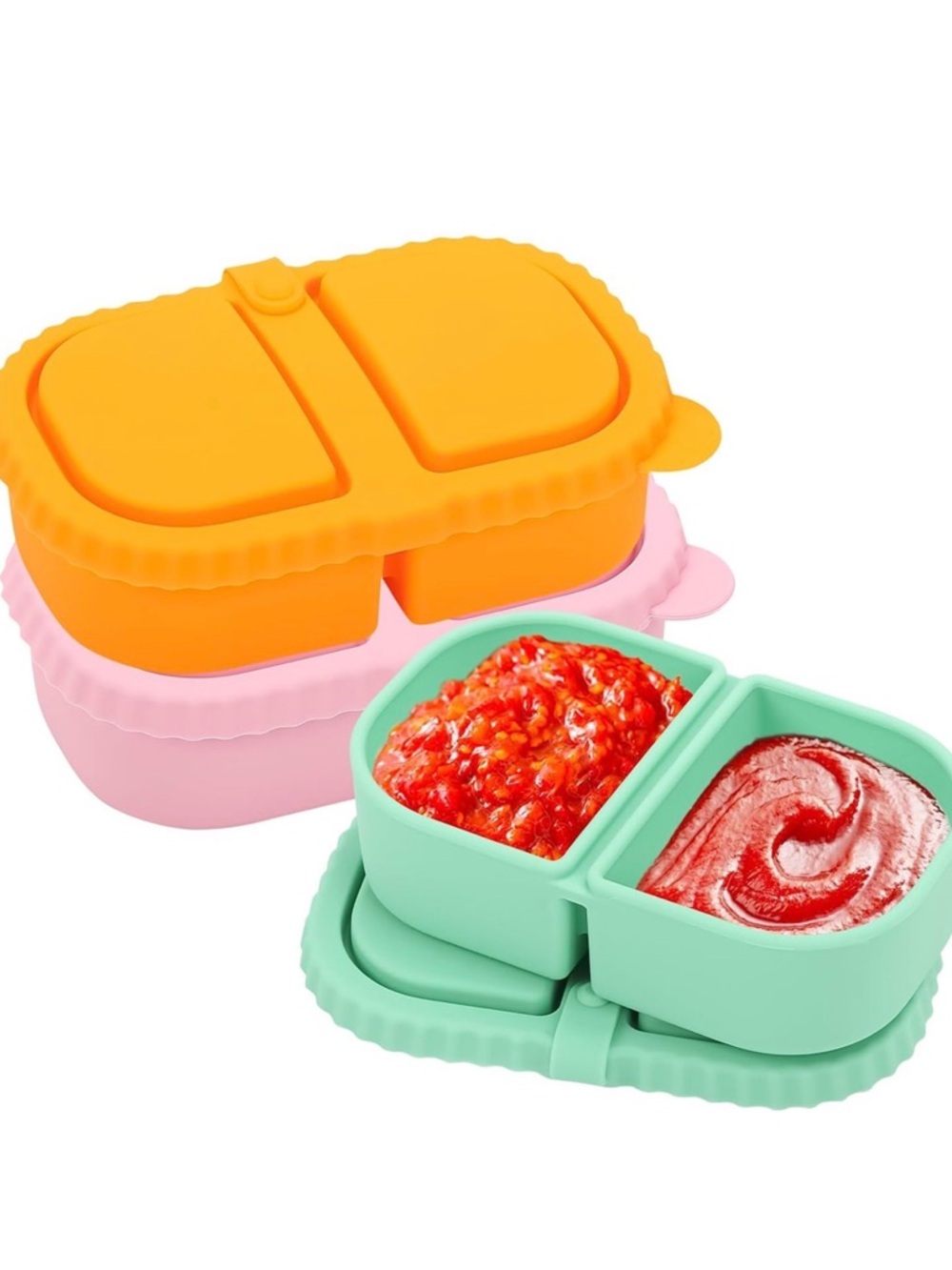 Silicone Snack Box 3 Piece Set in Mint, Orange, and Pink